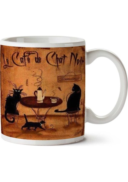 Le Cafe Chat Noir Iki Tarafı Baskılı Kupa Bardak