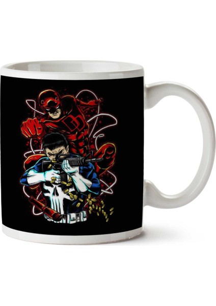 Team Up Daredevil Punisher Iki Tarafı Baskılı Kupa Bardak