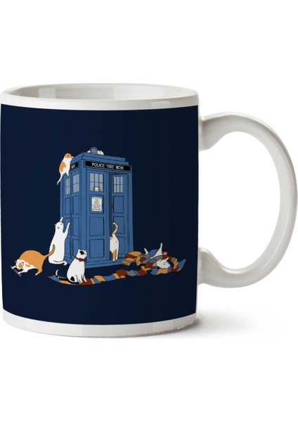 Time Travellers Cats Doctor Who Tardis Iki Tarafı Baskılı Kupa Bardak