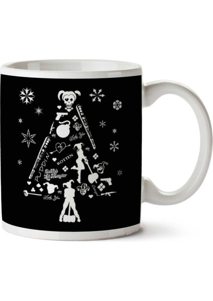 Suicide Squad Harley Quinn Christmas Tree Silhouette White Iki Tarafı Baskılı Kupa Bardak
