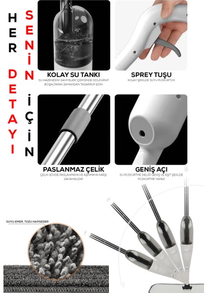 Profesyonel Su Hazneli Püskürtmeli Sprey Mop Aurora-Adr-01