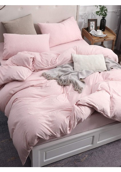 Soft Pink Çift Kişilik Çarşafı Lastikli Pamuk Nevresim Takımı