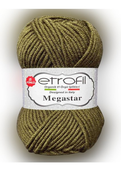 Megastar 74065 Haki Yeşil %25 Yün Karışımlı Kalın Ip Hırka Yelek Atkı Bere Ipi