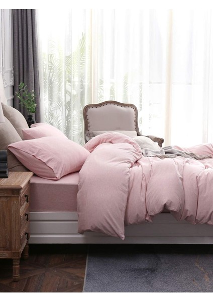 Soft Pink Tek Kişilik Çarşafı Lastikli Pamuk Nevresim Takımı