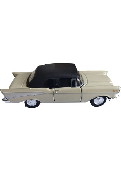 Lisanslı 1957 Chevrolet Bel Air Çek Bırak Model Metal Araba (1:34) Krem fırsatları