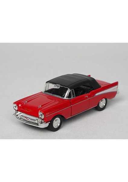 Lisanslı 1957 Chevrolet Bel Air Çek Bırak Model Metal Araba (1:34) Kırmızı