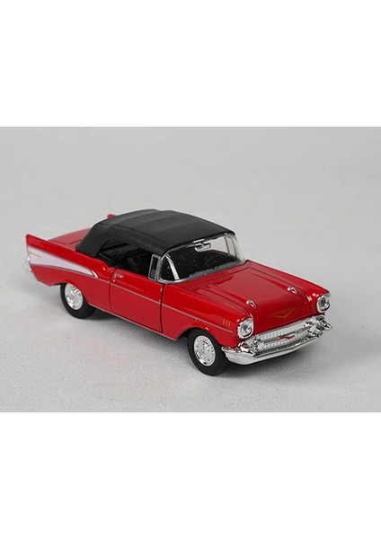 Lisanslı 1957 Chevrolet Bel Air Çek Bırak Model Metal Araba (1:34) Kırmızı