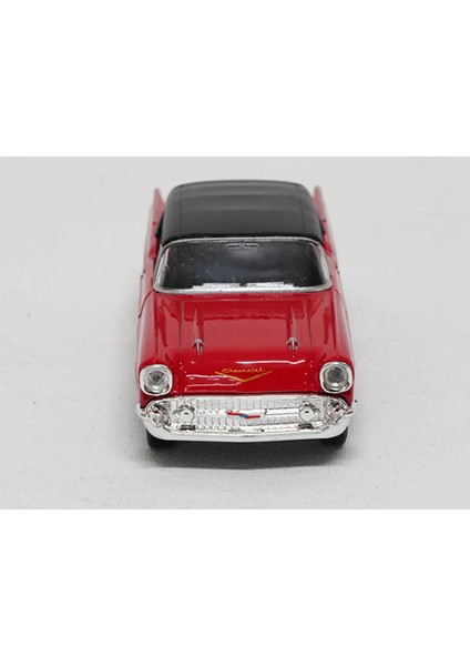 Lisanslı 1957 Chevrolet Bel Air Çek Bırak Model Metal Araba (1:34) Kırmızı