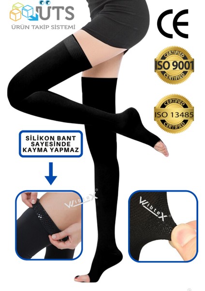 Diz Üstü Varis Çorabı Burnu Açık (Siyah Renk) Orta Basınç Ccl2(Çift Bacak)