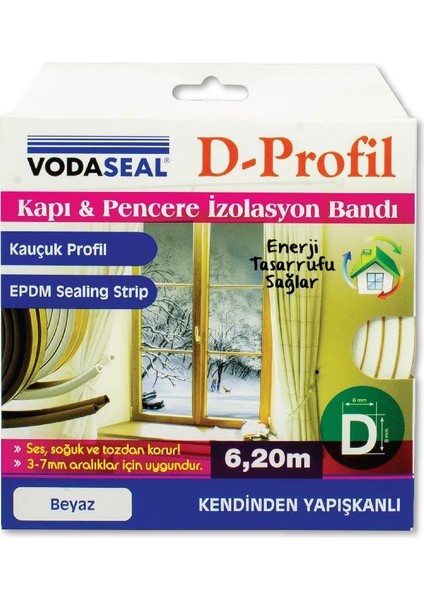 D Profil Kapı ve Pencere Izolasyon Bandı 6.20 Mt. - Beyaz