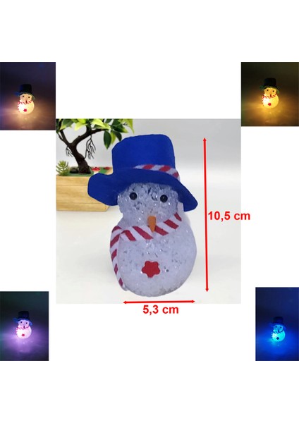 Mavi Şapkalı Renkli Işıklı Pilli El Yapımı Küçük Kardan Adam (10 cm x 5,3 Cm) 1 Adet modelleri