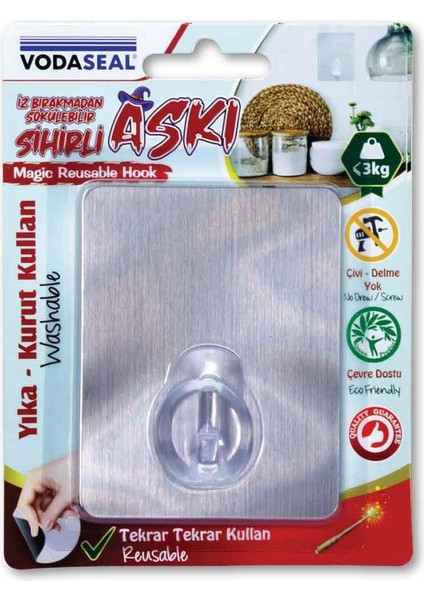 Iz Bırakmadan Sökülebilir Sihirli Askı - Kare Gri