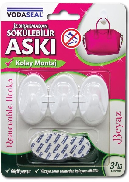 Iz Bırakmadan Sökülebilir Askı - 3 Adet - Beyaz