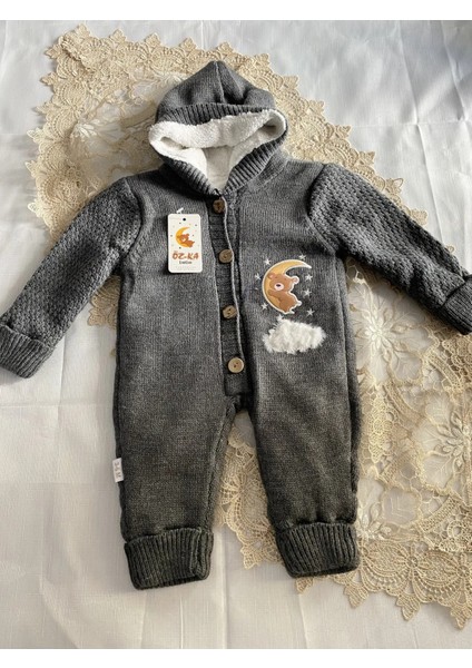 Ay Desenli Kışlık Kalın Triko Içi Yün Bebek Tulumu
