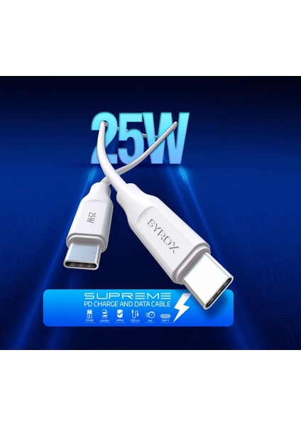 PD25TK Type-C To Type-C Pd 25W Hızlı Data/şarj Kablosu 1mt Beyaz (Her Iki Ucu Da Type- modelleri