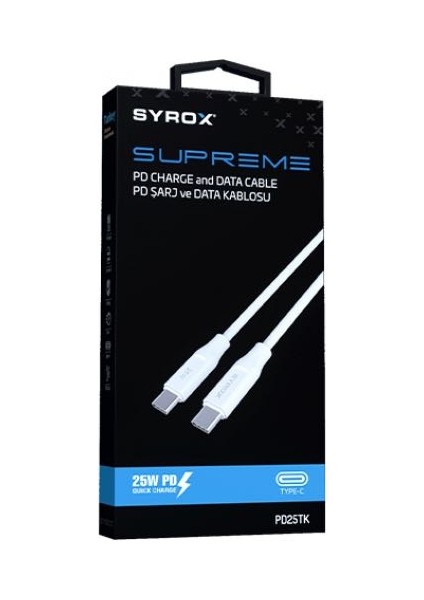 PD25TK Type-C To Type-C Pd 25W Hızlı Data/şarj Kablosu 1mt Beyaz (Her Iki Ucu Da Type- fırsatları