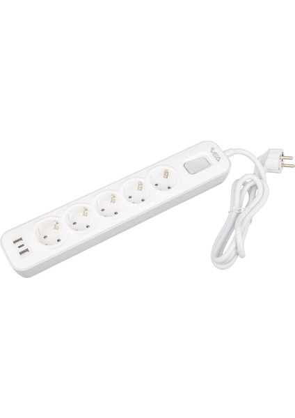 TC-NOVA105U A Class 5'li 2 USB 1 Typ-C Anahtarlı 1.5 Metre Akım Korumalı Grup Priz