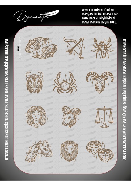 Zodiac Signs Burçlar Iron Press Tekstil Ütü Ile Yapışabilen Transfer Baskı Kağıdı Dtf Baskı