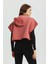 Kapüşonlu Pamuklu Crop Sweatshirt Pembe 4