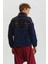 Boğazlı Etnik Desenli Peluş Sweatshirt Lacivert 5