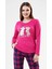 Bayan Koyu Pembe Kareli - Uzun Kollu Pijama Takımı 1