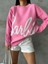 Kadın Barbi Yazılı Triko Kazak Pembe 1