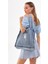 Açık Mavi Cepli Kare Desenli Kot Bez Kol & Omuz Çantası Tote Bag Kanvas Iş Günlük Jean Model 35X35 1
