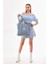 Açık Mavi Cepli Kare Desenli Kot Bez Kol & Omuz Çantası Tote Bag Kanvas Iş Günlük Jean Model 35X35 4