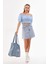 Açık Mavi Cepli Kare Desenli Kot Bez Kol & Omuz Çantası Tote Bag Kanvas Iş Günlük Jean Model 35X35 5