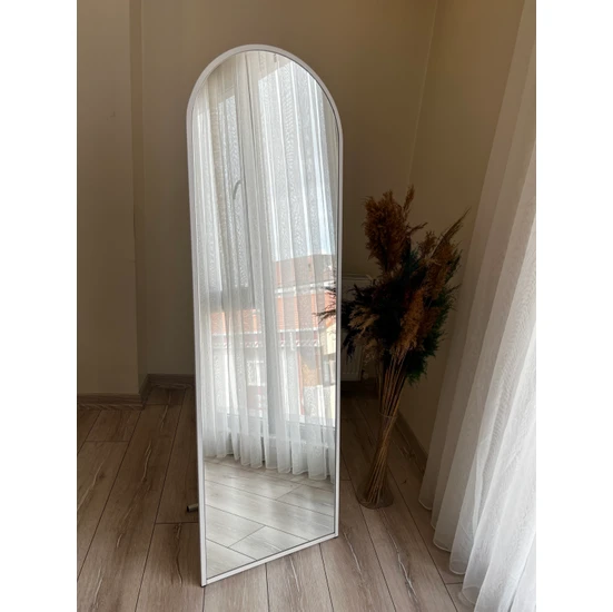 Ersan Dizayn Beyaz Metal Çerçeve Oval Ayaklı Boy Aynası 50X160