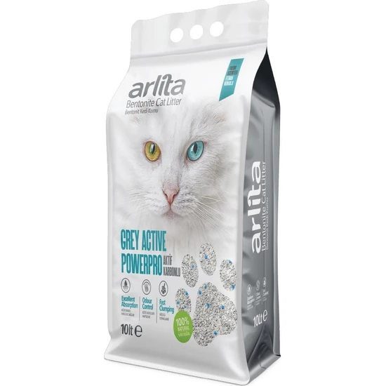Arlita Grey Actıve Powerpro Aktif Karbonlu Fresh Kokulu Ince Taneli Topaklanan 10 Litre  Kedi Kumu