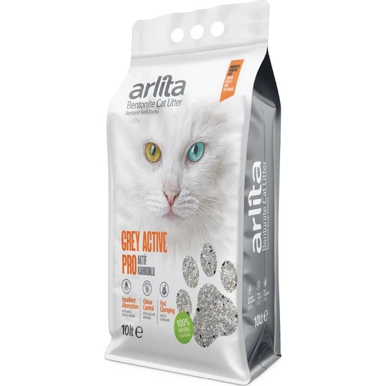 Arlita Grey Actıve Pro Aktif Karbonlu Parfümsüz Ince Tane Topaklanan Koku Hapseden 10 Litre  Kedi Kumu