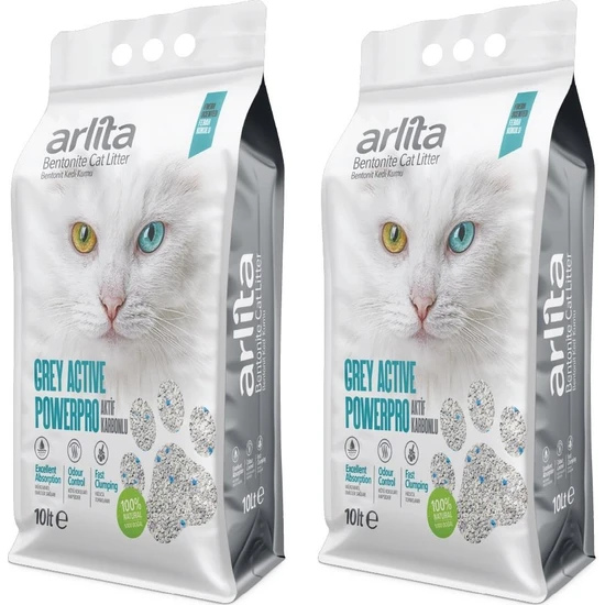 Arlita Grey Actıve Powerpro Aktif Karbonlu Fresh Kokulu Ince Taneli Topaklanan 2X10 L 2 Adet  Kedi Kumu