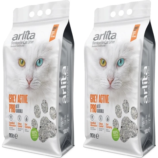Arlita Grey Actıve Pro Aktif Karbonlu Parfümsüz Ince Tane Topaklanan Koku Hapseden  2X10 L 2 Adet 10 Litre  Kedi Kumu