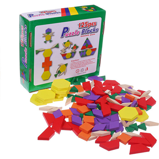 Hamaha Wooden Toys 125 Parça Ahşap Eğitici Tangram Puzzle Blok Seti