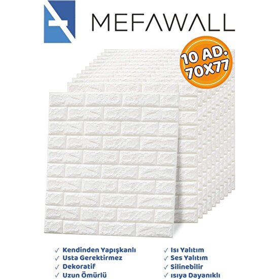 Mefawall 70X77 cm 10 Adet- Kendinden Yapışkanlı Duvar Kağıdı Esnek Köpük Paneli 3D Boyutlu Tuğla Desen