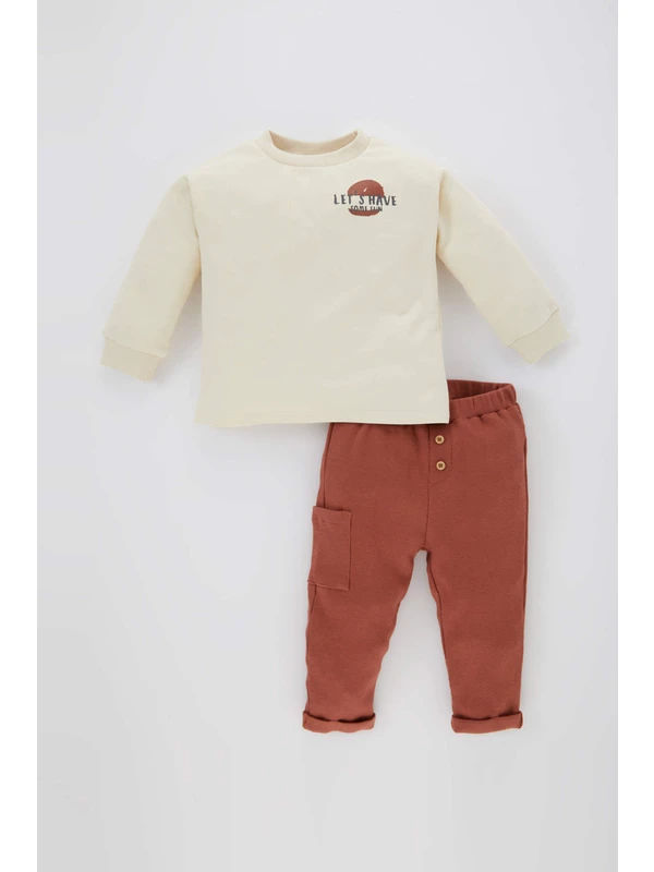 DeFacto Erkek Bebek Baskılı Sweatshirt Pantolon 2'li Takım C1281A523WN