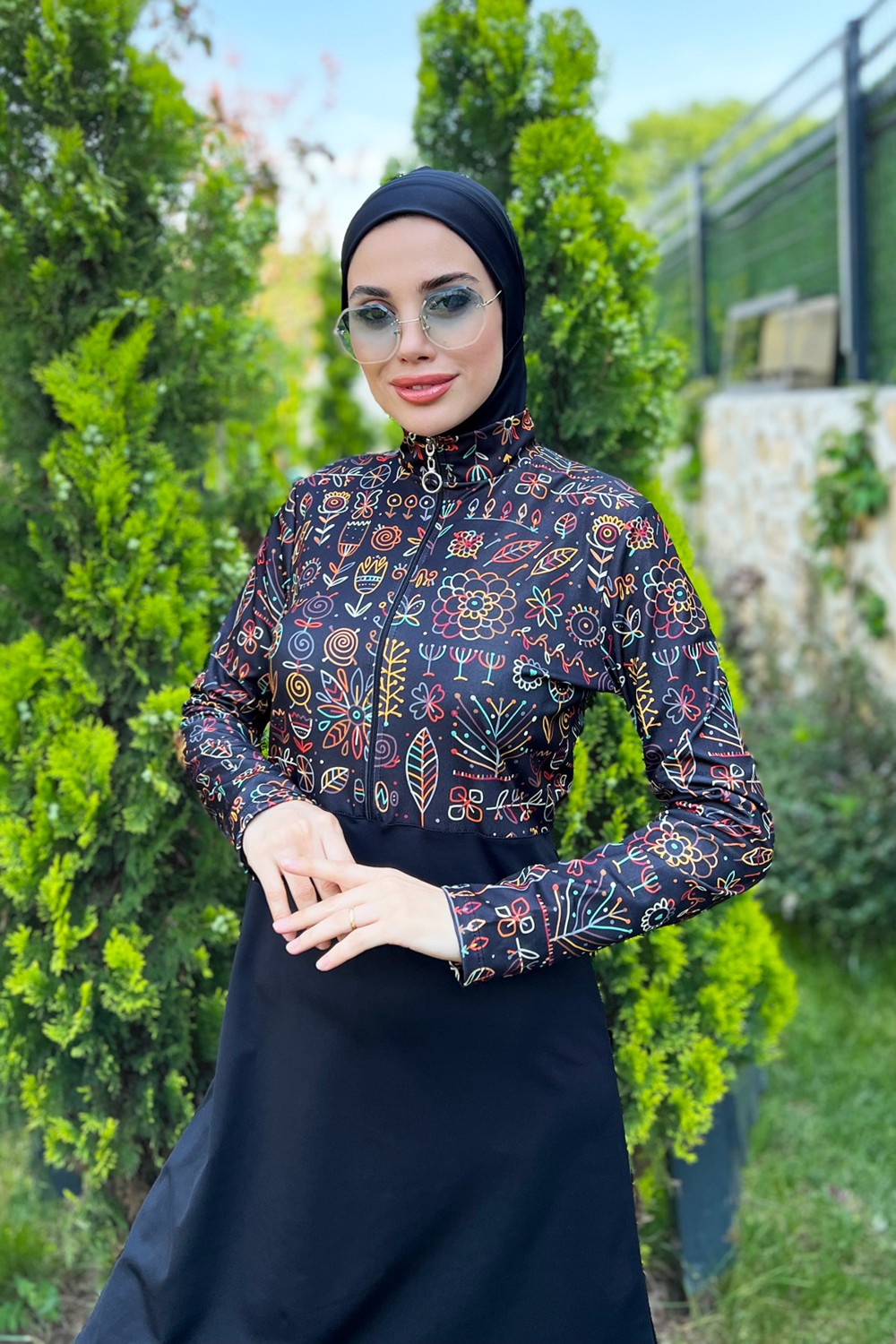 Remsa Mayo Yarım Fermuarlı Likralı Tam Kapalı Mayo 3lü Set R4507 Çiçek Tema