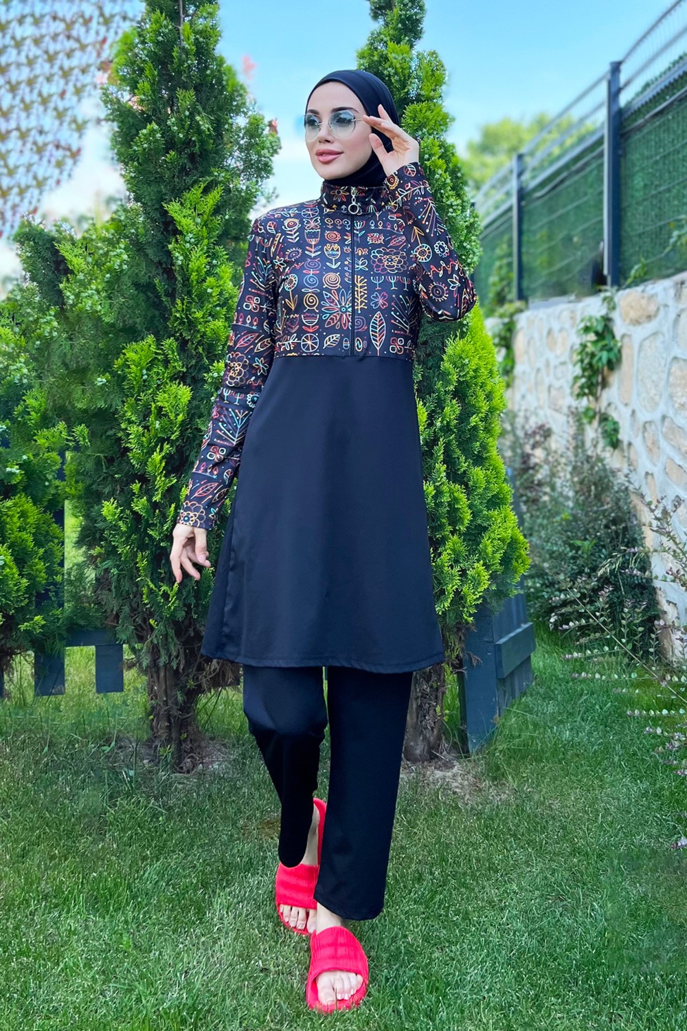 Remsa Mayo Yarım Fermuarlı Likralı Tam Kapalı Mayo 3lü Set R4507 Çiçek Tema görsel 4
