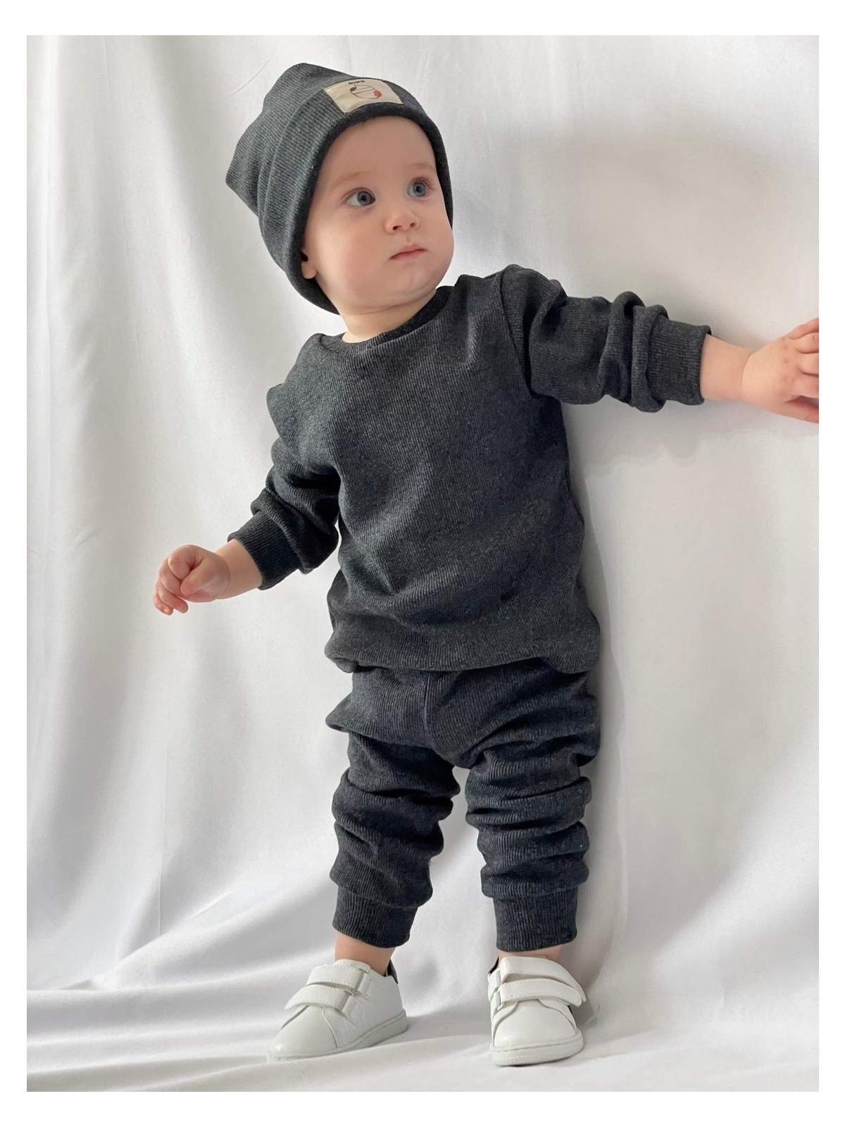 MiaBaby Pamuk Bereli 3'lü Takım Bebek ve Çocuk Antrasit