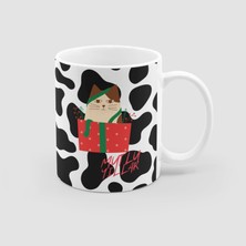 Offo Yılbaşı Kedisi Tasarımlı Beyaz Porselen Kupa Bardak