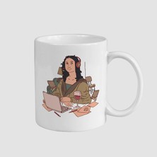 Offo Modern Çağda Mona Lisa Tasarımlı Beyaz Porselen Kupa Bardak