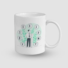 Offo Para ve Semboleri Tasarımlı Beyaz Porselen Kupa Bardak