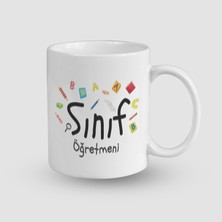 Offo Sınıf Öğretmeni ve Okul Tasarımlı Beyaz Porselen Kupa Bardak