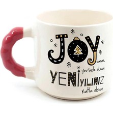 Mor Mürekkep Joyumuz Yerinde Olsun Baskılı Kırmızı Kulplu Boncuk Yılbaşı Kupası