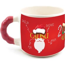 Mor Mürekkep Kişiye Özel Dilekler ile 2024 Tam Tur Baskılı Kırmızı Kulplu Boncuk Yılbaşı Kupa