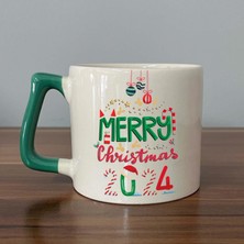 Mor Mürekkep Merry Christmas 2024 Baskılı Yeşil Kulplu D Yılbaşı Kupası