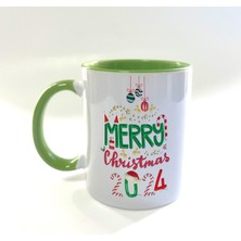 Mor Mürekkep Merry Christmas 2024 Baskılı Yeşil Kulplu Içi Yeşil Yılbaşı Kupası