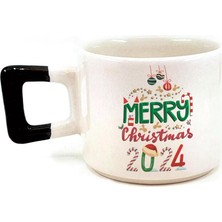 Mor Mürekkep Merry Christmas 2024 Baskılı Siyah Kulplu Kare Yılbaşı Kupası