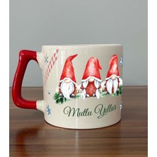 Mor Mürekkep Mutlu Yıllar 3 Noel Baba Baskılı Kırmızı Kulplu D Yılbaşı Kupası